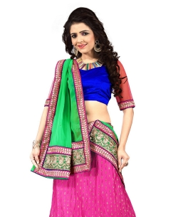 Pink And Blue Net Embroidered A-line Lehengas