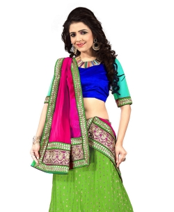 Green Net Embroidered A-line Lehengas