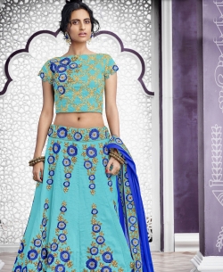 Sky Blue Silk Embroidered A Line Lehengas