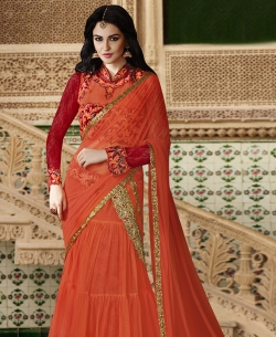 Rust Net, Jacquard Sequins A Line Lehengas