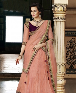 Salmon Velvet, Net Sequins A Line Lehengas