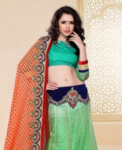 Green Net Jacquard Style A-line Lehengas