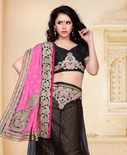 Black Net Jacquard Style A-line Lehengas