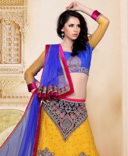 Yellow Net Lace Style A-line Lehengas