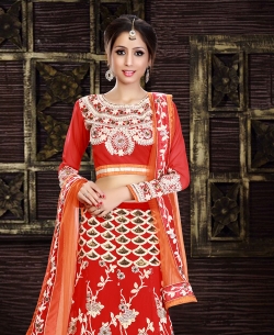 Red Georgette Embroidered A-line Lehengas