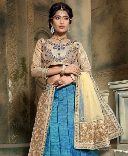 Blue Gota Embroidered A-line Lehengas