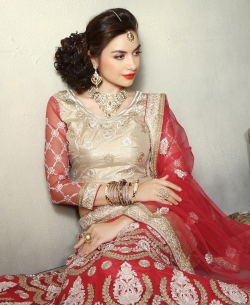 Red Net Embroidered A-line Lehengas