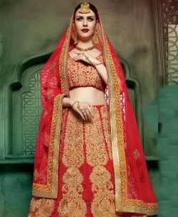 Red Art Silk Zari Style A-Line Lehengas