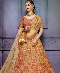 Pink Art Silk Zari Style A-Line Lehengas