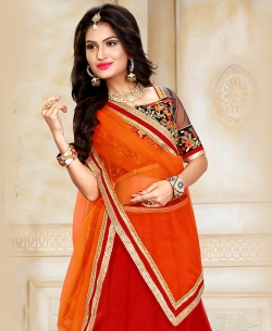 Multi Velvet Embroidered A-Line Lehengas