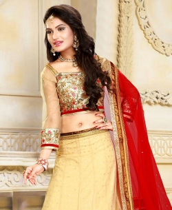 Beige Gota Embroidered A-Line Lehengas