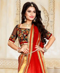 Multi Velvet Embroidered A-Line Lehengas