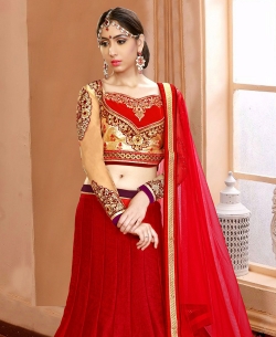 Red Gota, Velvet Zari Style A-Line Lehengas