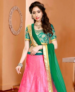 Pink Silk Embroidered A-Line Lehengas