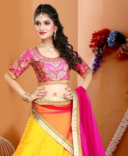 Yellow Silk Embroidered A-Line Lehengas