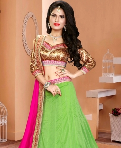 Green Brocade Zari Style A-Line Lehengas