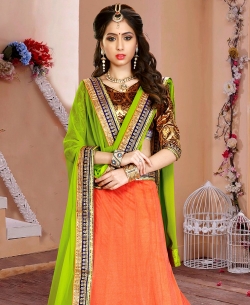 Orange Brocade Zari Style A-Line Lehengas