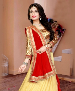 Cream Brocade Zari Style A-Line Lehengas