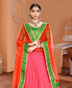 Pink Brocade Patch Work A-Line Lehengas