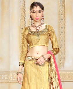 Beige Gota Embroidered A-Line Lehengas
