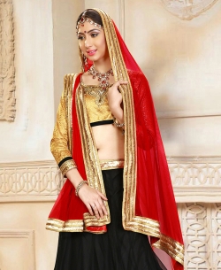 Black And Beige Gota Embroidered A-Line Lehengas
