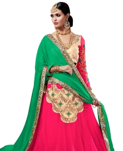 Deep Pink Brocade, Georgette Embroidered A Line Lehengas