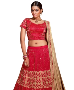 Red Silk Embroidered A Line Lehengas