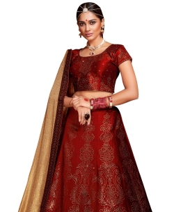 Brown Silk Stones, Crystals A Line Lehengas