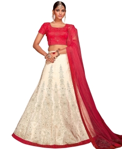 Off White Silk Stones, Crystals A Line Lehengas