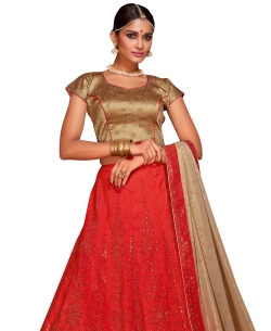 Red Silk Stones, Crystals A Line Lehengas
