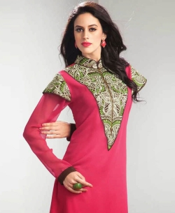 Hot Pink Georgette Embroidered A-Line Kurtis