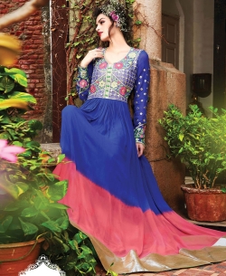 Blue And HotPink Georgette Mirror Work Anarkali Suits