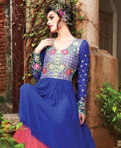 Blue And HotPink Georgette Mirror Work Anarkali Suits