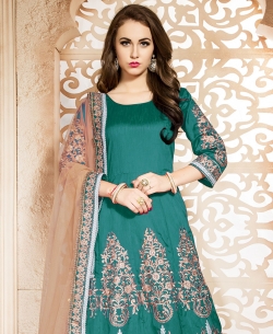 Teal Banglori Silk Embroidered Anarkali Suits