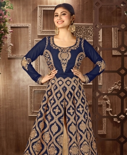 Navy Blue Faux Georgette Embroidered Anarkali Suits