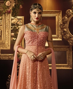 Peach Taffeta Silk Embroidered Anarkali Suits