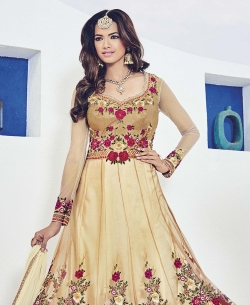 Beige Net Embroidered Anarkali Suits