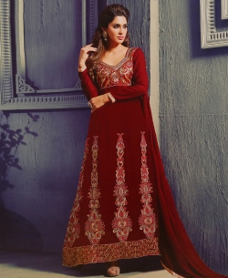 Maroon Georgette Embroidered Anarkali Suits