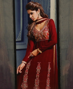 Maroon Georgette Embroidered Anarkali Suits