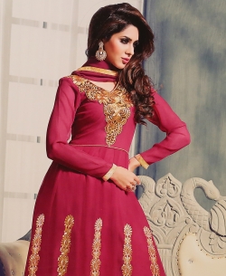 Violet Georgette Embroidered Anarkali Suits
