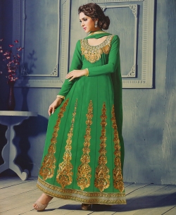 Green Georgette Embroidered Anarkali Suits
