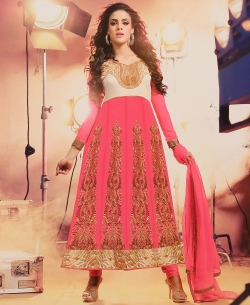 Pink Georgette Embroidered Anarkali Suits