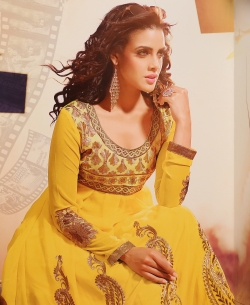 Yellow Georgette Embroidered Anarkali Suits
