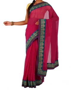 Magenta Chiffon Solid Border Sarees