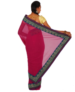 Magenta Chiffon Solid Border Sarees