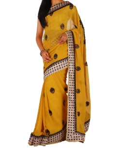 Mustard Crepe Printed Border Sarees