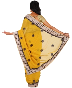 Mustard Crepe Printed Border Sarees