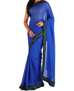 Royal Blue Chiffon Solid Border Sarees