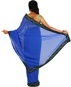 Royal Blue Chiffon Solid Border Sarees
