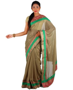 Gold Georgette Blend Solid Border Sarees